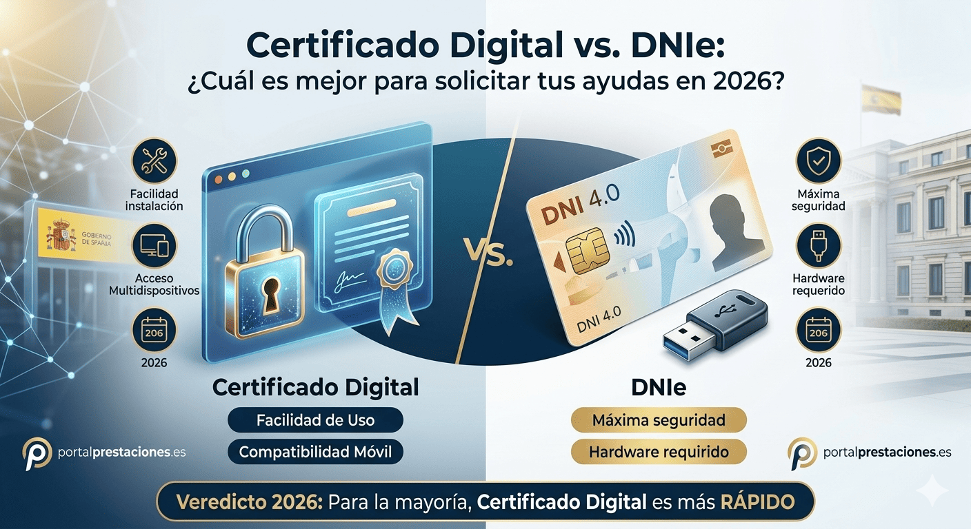 Infografía comparativa entre un Certificado Digital de la FNMT y un DNI electrónico 4.0 sobre un fondo tecnológico azul y dorado.