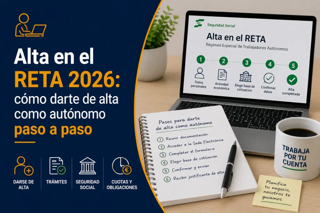 Alta en el RETA 2026 y pasos para darse de alta como autónomo en la Seguridad Social