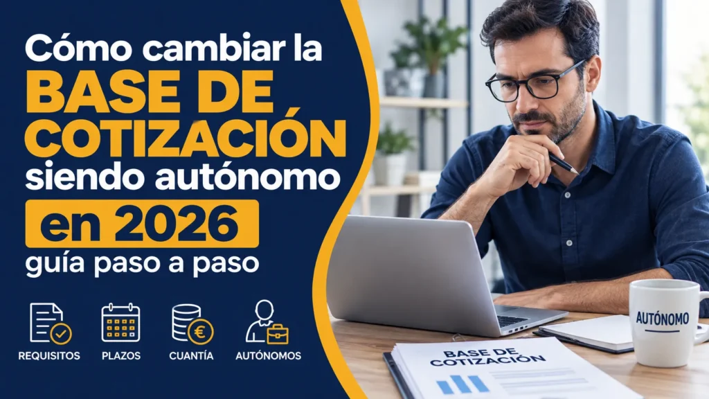 Trabajador autónomo cambiando la base de cotización en la Seguridad Social desde un ordenador en 2026