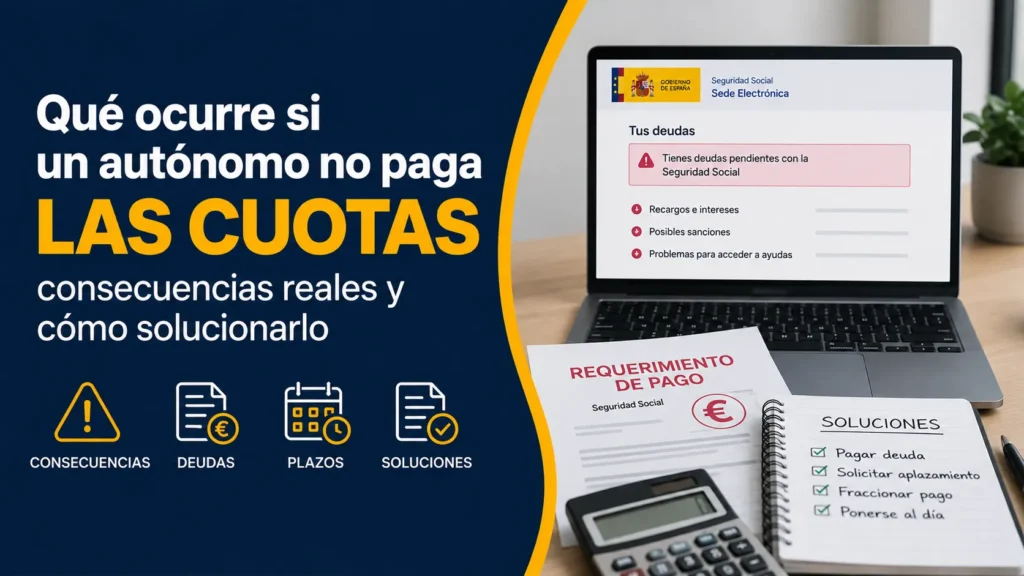 Autónomo consultando un aviso de deuda por impago de cuotas de la Seguridad Social desde un ordenador