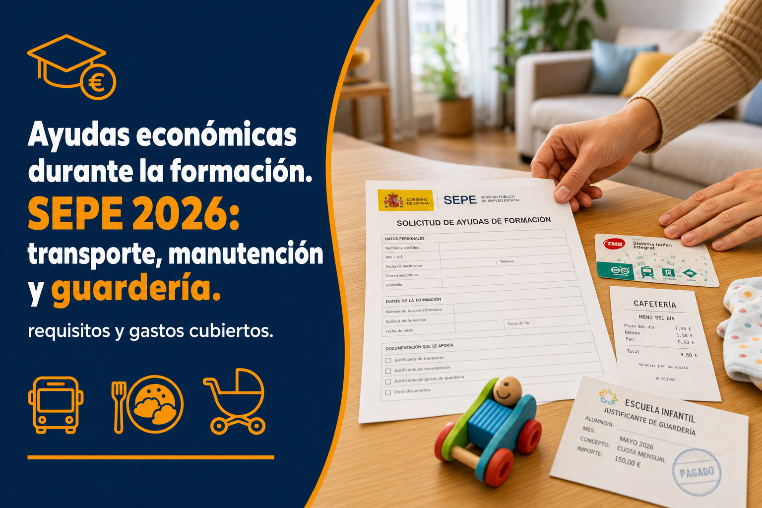 Ayudas económicas durante la formación SEPE 2026: transporte, manutención y guardería