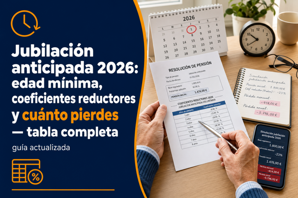 Jubilación anticipada 2026: edad mínima, coeficientes reductores y cuánto pierdes — tabla completa