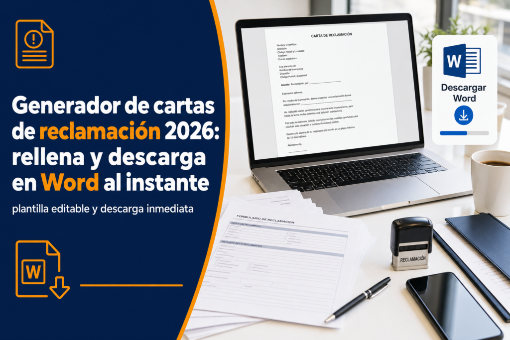 Generador de cartas de reclamación 2026: rellena y descarga en Word al instante