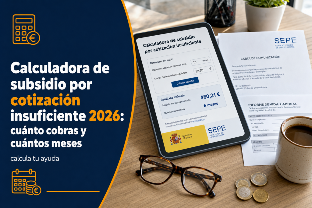 Calculadora de subsidio por cotización insuficiente 2026: cuánto cobras y cuántos meses