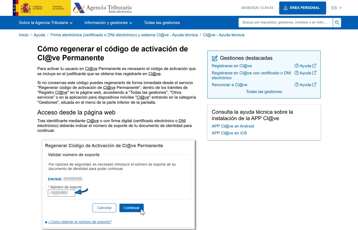 Servicio de la AEAT para regenerar el codigo de activacion