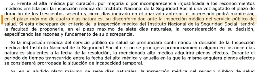 Art 170 LGSS disconformidad con el alta medica