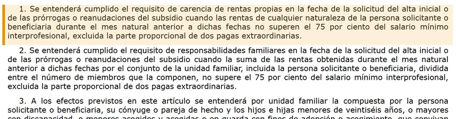Art 275.1 LGSS carencia de rentas propias