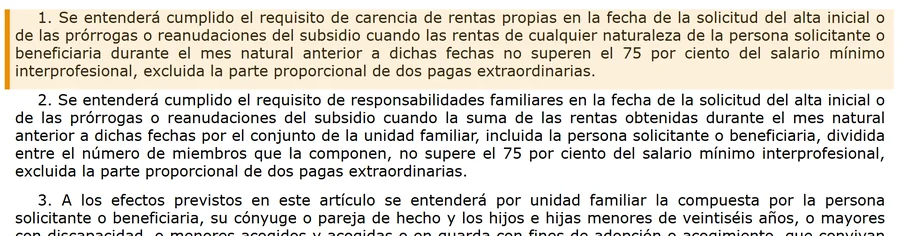 Articulo 275.1 LGSS: carencia de rentas del mes natural anterior no superior al 75% del SMI
