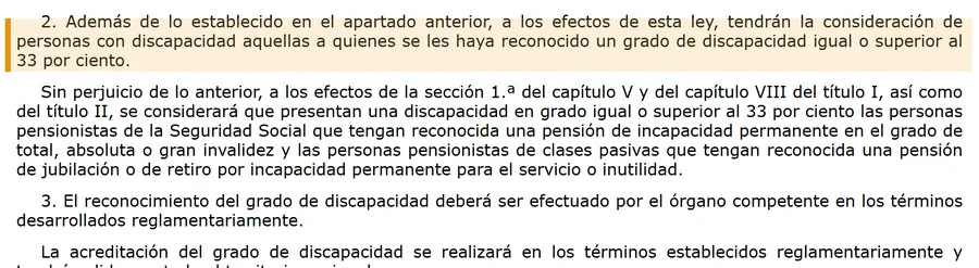 Art. 4 RD Leg 1/2013: el 33% de discapacidad