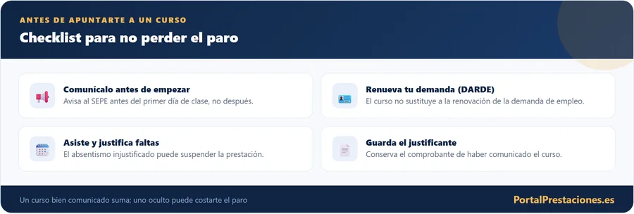 Checklist antes de apuntarse a un curso cobrando el paro