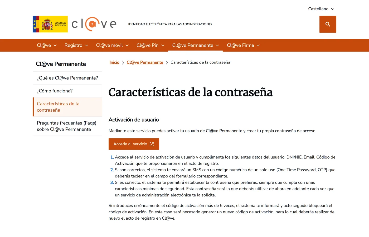 Servicio oficial de activacion de usuario de Cl@ve Permanente