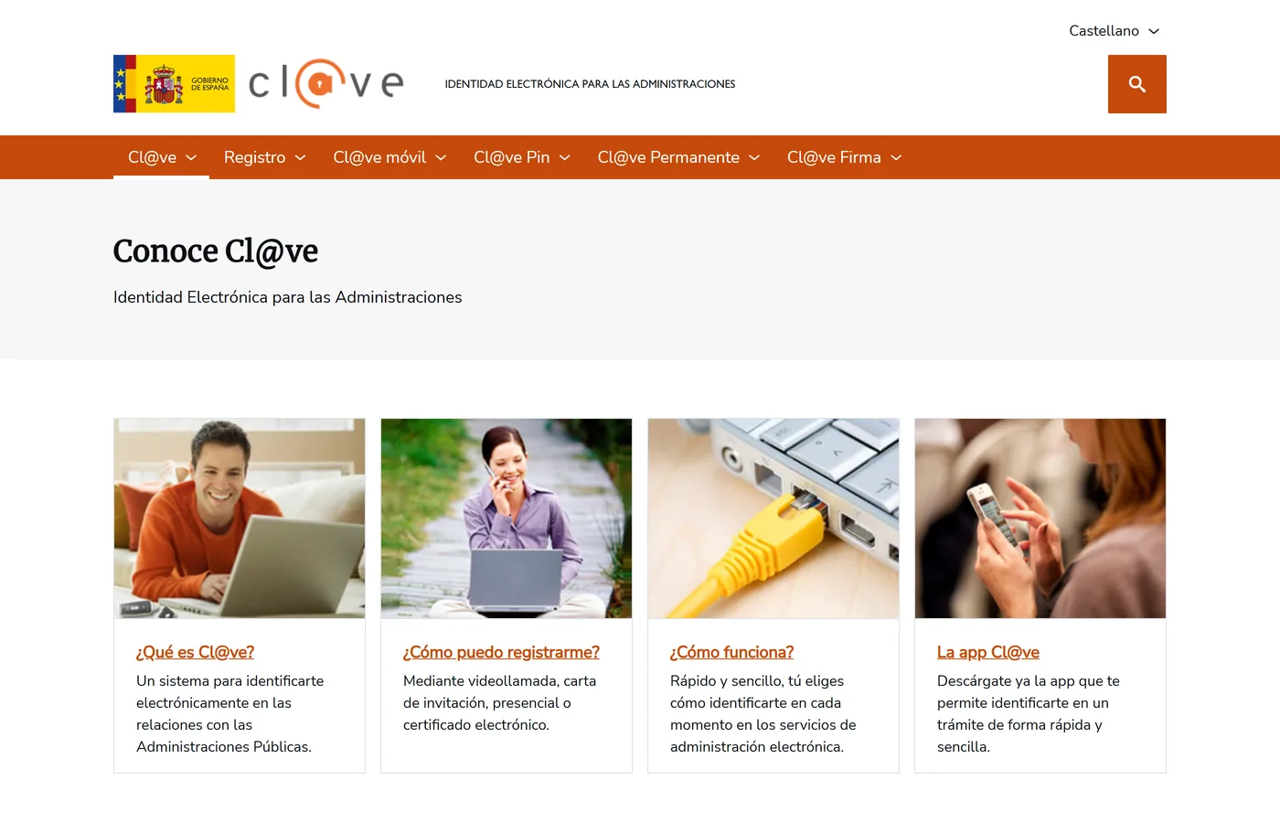 Pagina de inicio de clave.gob.es