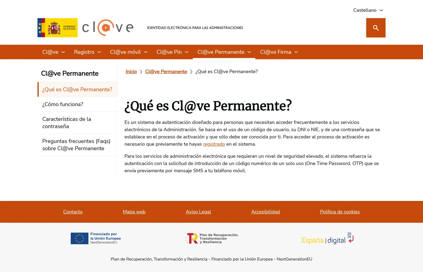 Pagina oficial que explica que es Cl@ve Permanente