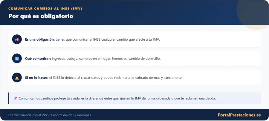 Comunicar cambios de situacion al INSS con IMV