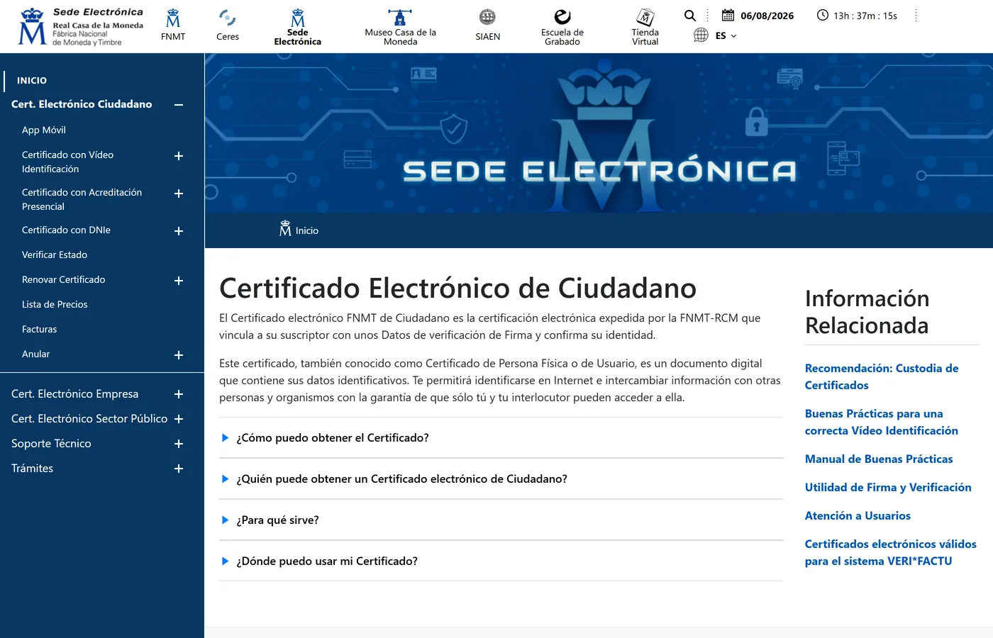Captura oficial: La FNMT emite el certificado electronico de persona fisica.