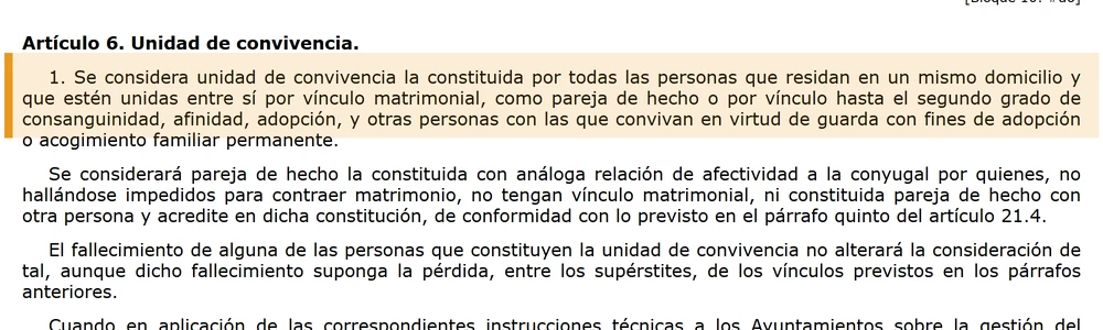 Definicion legal de unidad de convivencia en la Ley 19/2021 del IMV, articulo 6