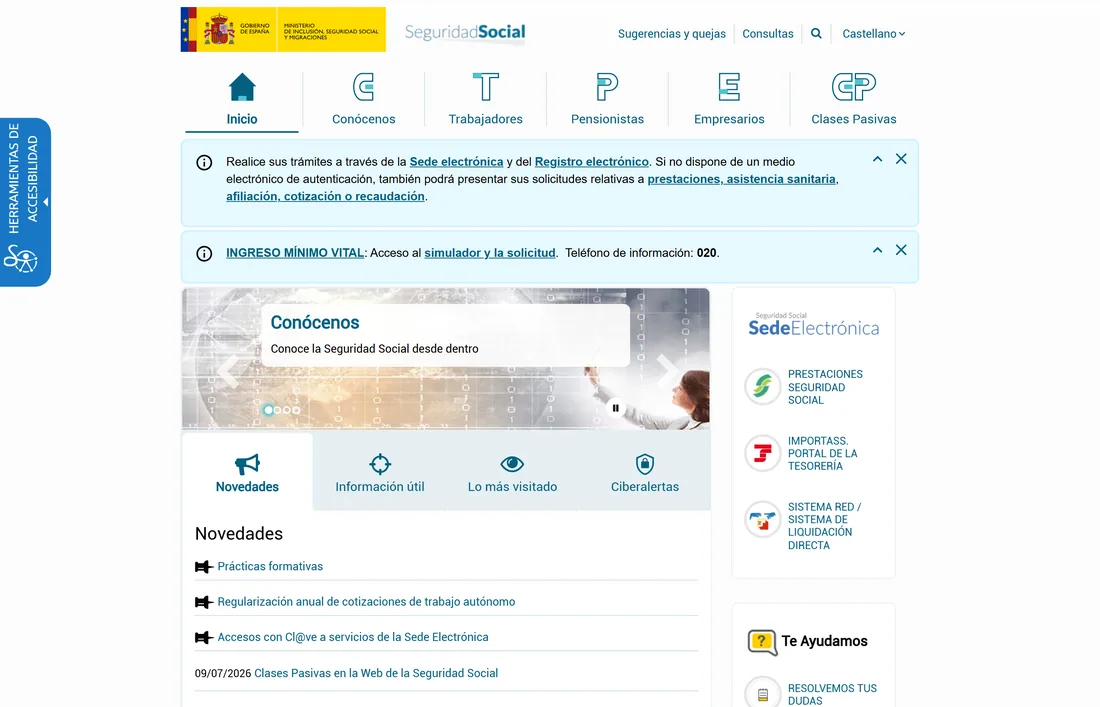 La web general de la Seguridad Social tambien lleva a tu vida laboral.