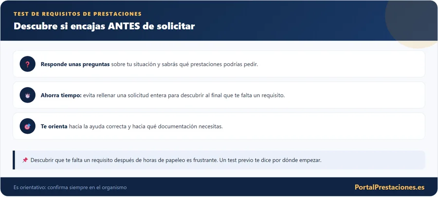 Test de requisitos de prestaciones antes de solicitar