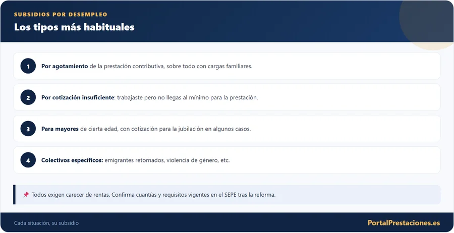 Los tipos de subsidio más habituales
