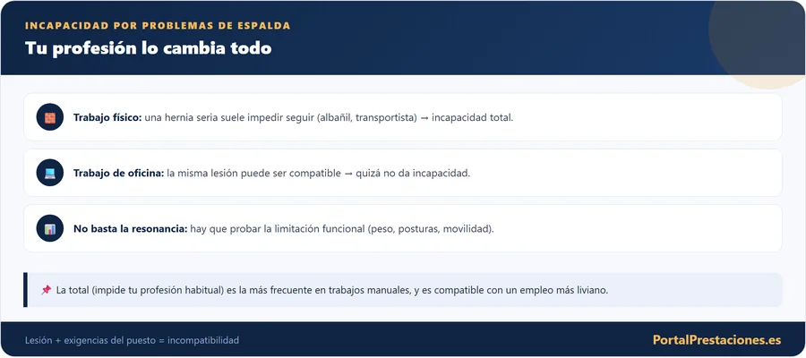 Incapacidad por problemas de espalda: tu profesión