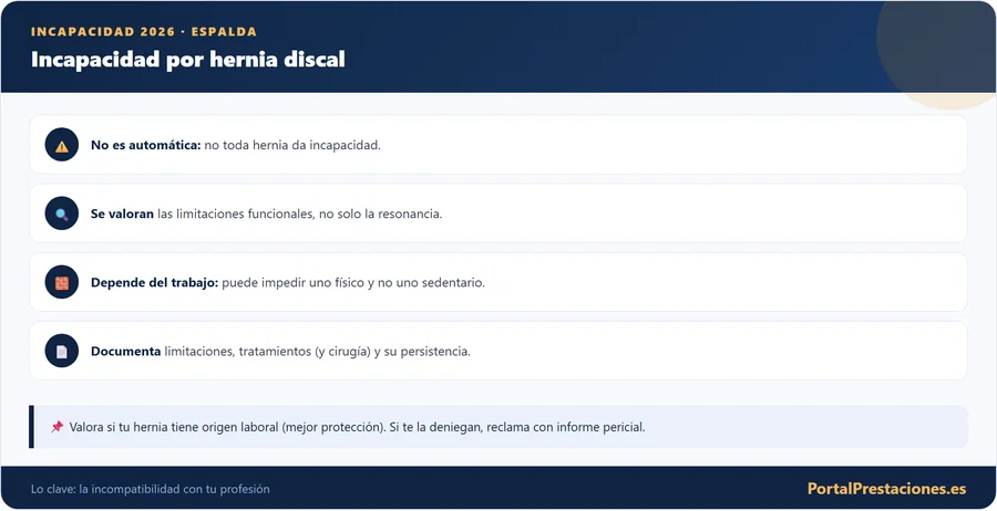 Incapacidad por hernia discal: cuándo se reconoce