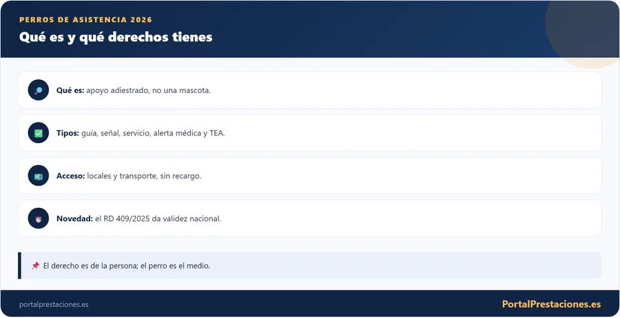 Infografía con qué es un perro de asistencia, sus tipos y derechos de acceso