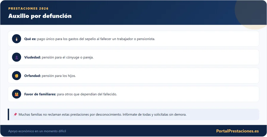 Auxilio por defunción y prestaciones al fallecer