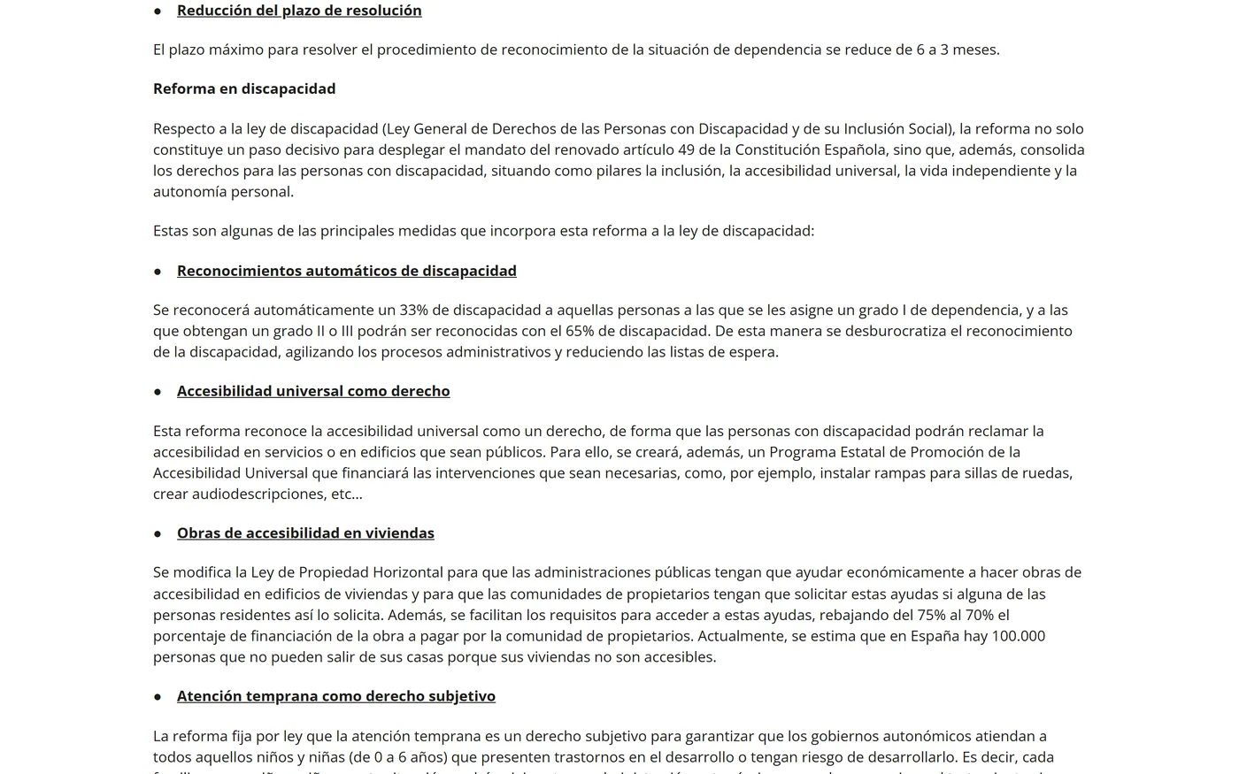 Nota oficial del Ministerio sobre las obras de accesibilidad en viviendas en la reforma de 2026